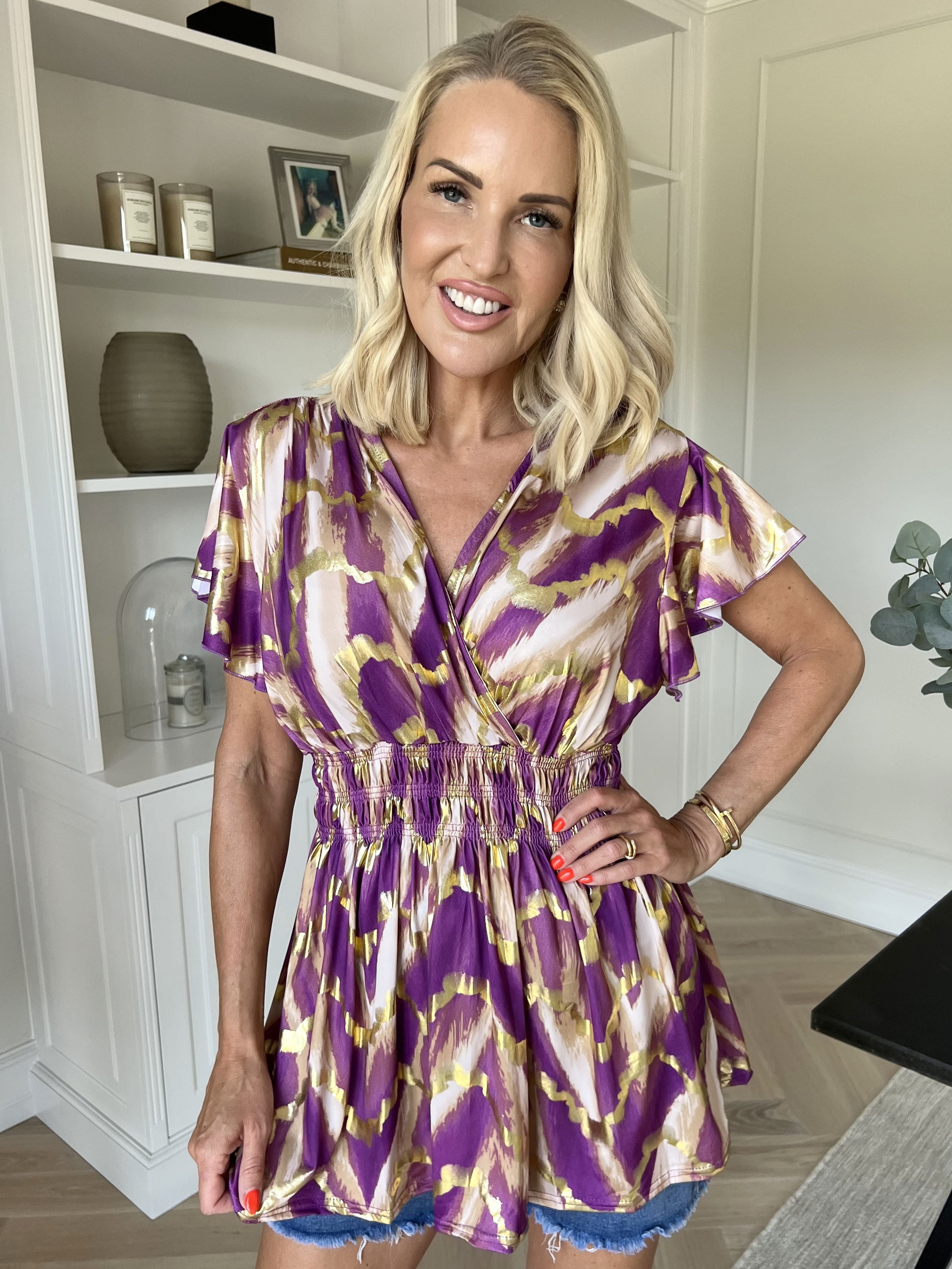 Pams Wave Shirt - Sød tunika i fint med print med smock